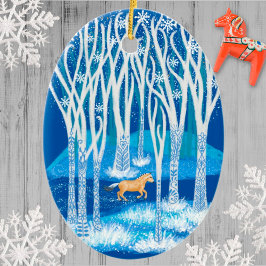 Nordic Winter Fjord Horse Keramisch Ornament