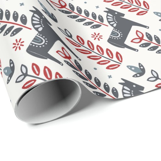 Nordic Winter Horses Pattern Wrapping Paper Cadeaupapier (Rol Hoek)