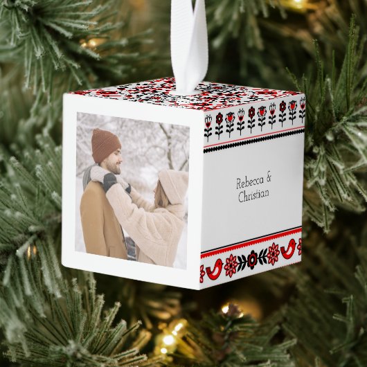 Nordic Winter Scandinavian Pattern Personalized Kubus Ornament (Boom)