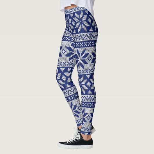 Nordic Winter Snowflake Knit Pattern Blue Leggings (Links)