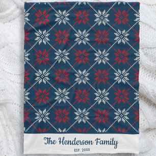 Nordic Winter Snowflake Pattern Cozy Custom Text Fleece Deken