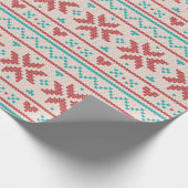 Nordic Winter Sweater Faux Knit Aqua & Red Pattern Cadeaupapier (Hoek)