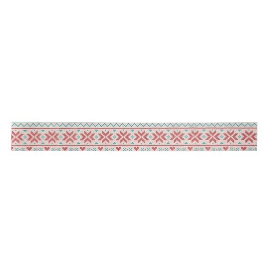 Nordic Winter Sweater Faux Knit Aqua & Red Pattern Lint (Voorkant)
