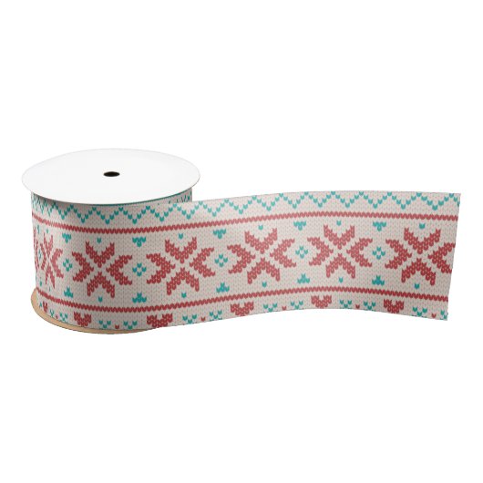 Nordic Winter Sweater Faux Knit Aqua & Red Pattern Lint (Spoel)