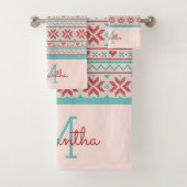 Nordic Winter Sweater Faux Knit Pattern Monogram Bad Handdoek (Insitu)