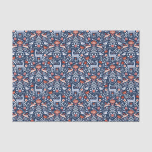 Nordic Woodland Animals Blue Pattern Tissuepapier