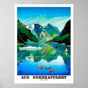 Nordkapp, Noorwegen, zeilschip, berglandschap Poster