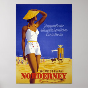 Nordsee bad Norderney Germany Vintage Poster Resto