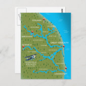 Norfolk Broads England Map. Briefkaart (Voorkant / Achterkant)