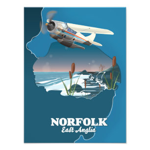 Norfolk East Anglia-kaart Foto Afdruk