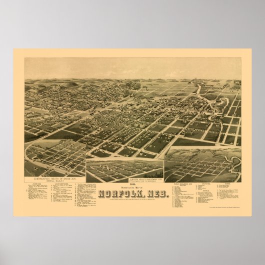 Norfolk, NE Panoramic Map - 1889 Poster (Voorkant)