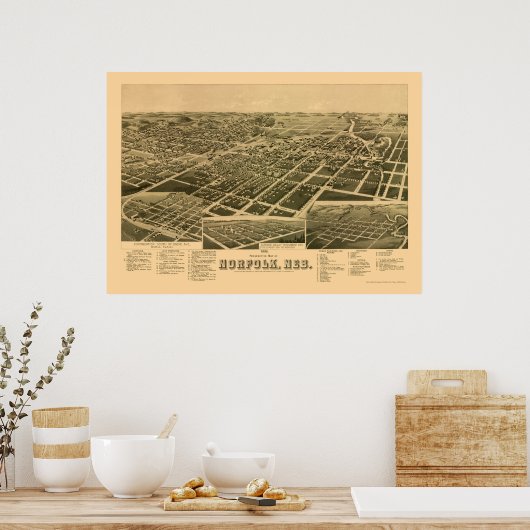Norfolk, NE Panoramic Map - 1889 Poster (Keuken)