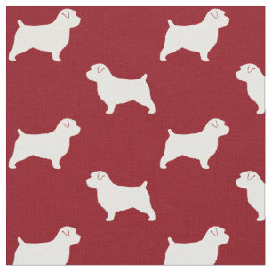 Norfolk Terrier Dog Silhouettes Red en White Stof