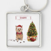 Norfolk Terrier Funny Kersthond met boom Sleutelhanger (Voorkant)