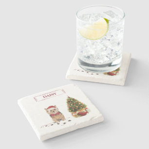 Norfolk Terrier Funny Kersthond met boom Stenen Onderzetter