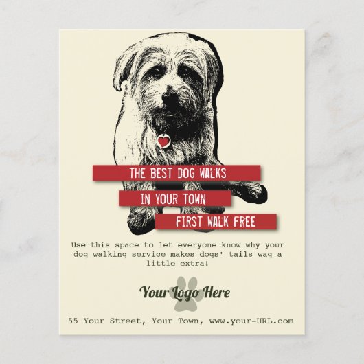 Norfolk Terrier trendy hond uitlaten flyer (Voorkant)