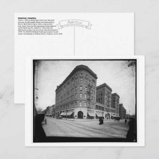  Norfolk, VA: Monticello Hotel (1902) Briefkaart (Voorkant / Achterkant)