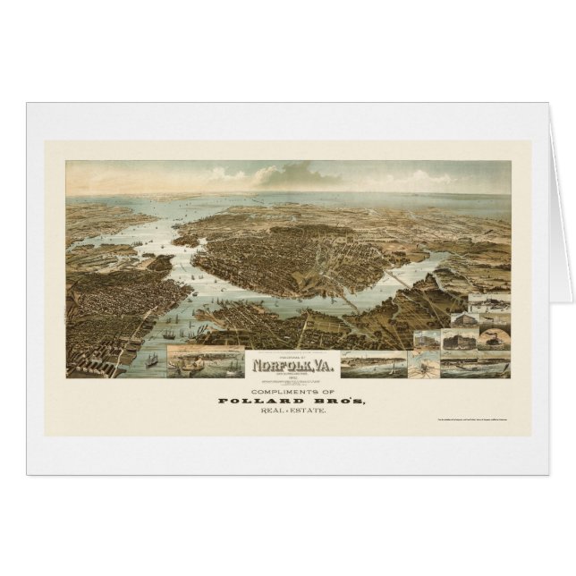 Norfolk, VA Panoramic Map - 1892 (Voorkant Horizontaal)