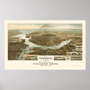 Norfolk, VA Panoramic Map - 1892 Poster