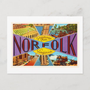 Norfolk Virginia VA Old Vintage Travel Briefkaart- Briefkaart