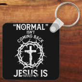 Normaal komt niet terug Jezus Geloof Kruis Revelat Sleutelhanger (Achterkant)