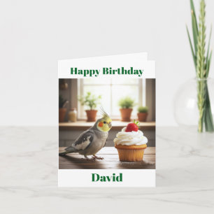 Normale grijze cockatiel aardbeien cupcake verjaar kaart