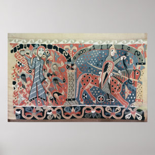 Norman cavalier op een paard met pietlutkop poster