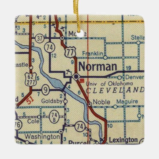 Norman OK Retro Map Keramisch Ornament (Voorkant)