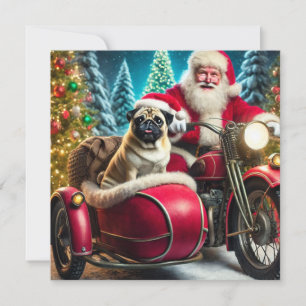Norman T Pug met Santa en zijspan Feestdagenkaart