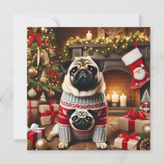 Norman T Pug Open Haard Feestdagenkaart