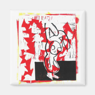 Norman the Bunny Magnet Carré (rouge)