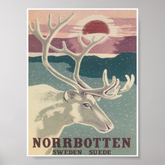 Norrbotten Suède, Cerf, Poster Vintage voyage (Devant)