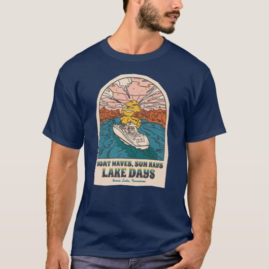 Norris Lake Days Boat Waves Sun Rays T-shirt (Voorkant)