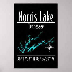 Norris Lake Tennessee Kustlijn Kaart Coördinaten Poster