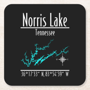 Norris Lake Tennessee Kustlijn Kaart Coördinaten Vierkante Kartonnen Onderzetter