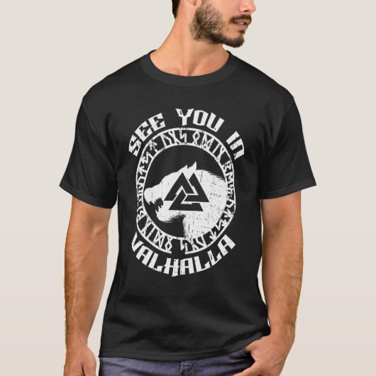 Norse Mythology Wolf ziet je in Valhalla Rune Circ T-shirt (Voorkant)
