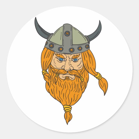 Norseman Viking Warrior Head Drawing Ronde Sticker (Voorkant)