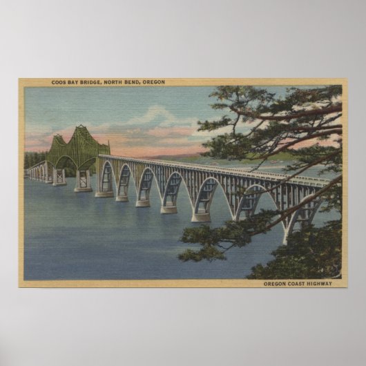 North Bend, Oregon - Coos Bay Bridge Uitzicht Poster (Voorkant)