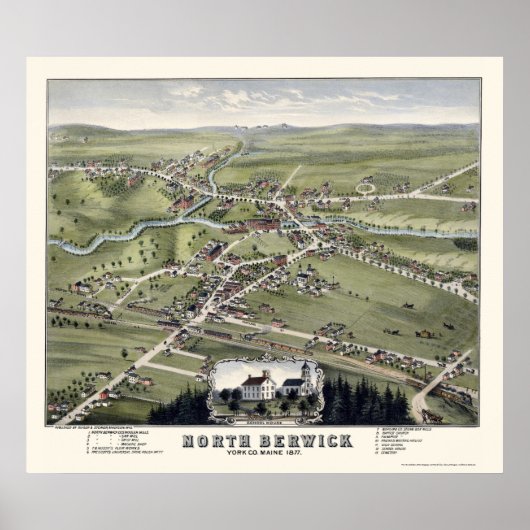 North Berwick, ME Panoramic Map - 1877 Poster (Voorkant)
