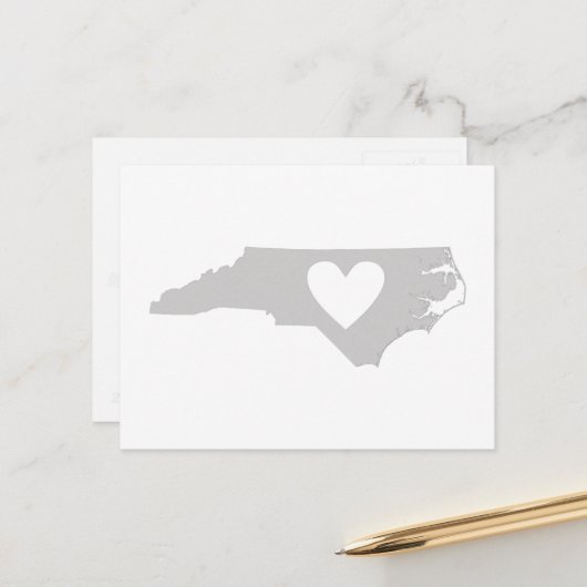 North Carolina Gray State Map Shape met Heart Briefkaart (Voorkant / Achterkant in situ)