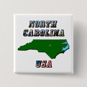 North Carolina kaart overzicht, foto en Amerikaans Vierkante Button 5,1 Cm