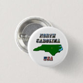 North Carolina Map en Text Ronde Button 3,2 Cm (Voorkant /achterkant)