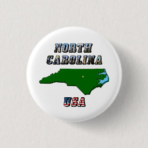 North Carolina Map en Text Ronde Button 3,2 Cm