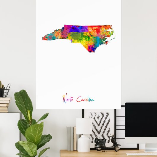 North Carolina Map Poster (Thuiskantoor)