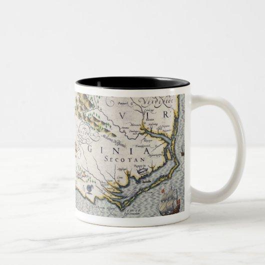 North Carolina, met de titel "Virginiae item et Fl Tweekleurige Koffiemok (Rechts)