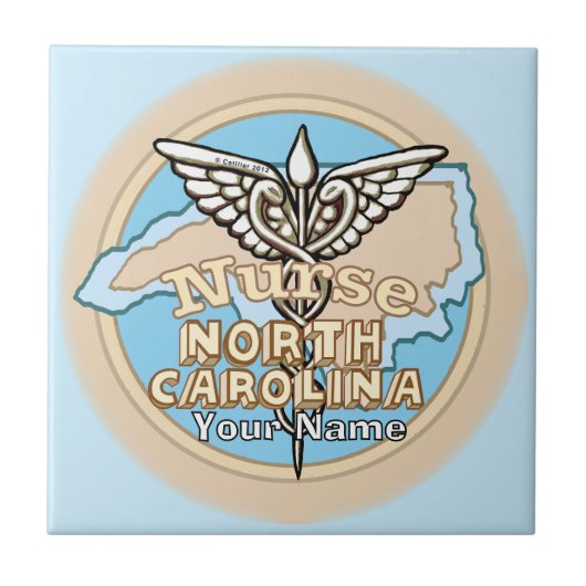 North Carolina Nurse Caduceus Ceramic Tile Tegeltje (Voorkant)