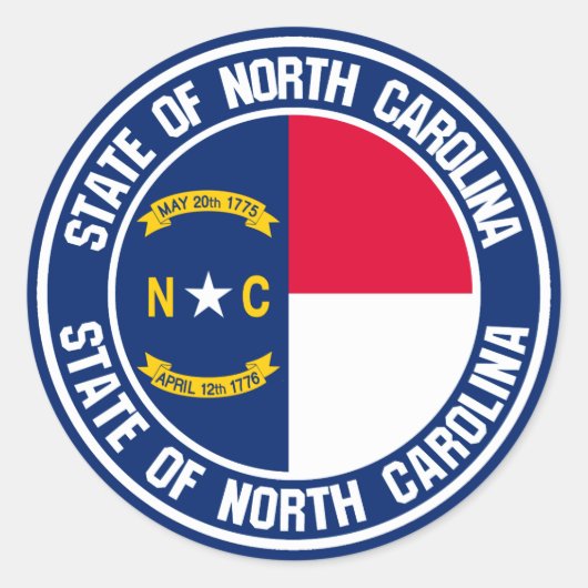 North Carolina Round Emblem Ronde Sticker (Voorkant)
