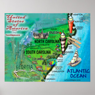 North Carolina South Carolina USA Poster