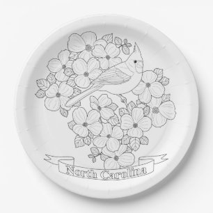 North Carolina State Bird and Flower Coloring Page Papieren Bordje