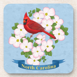 North Carolina State Cardinale Bird Dogwood Flower Bier Onderzetter